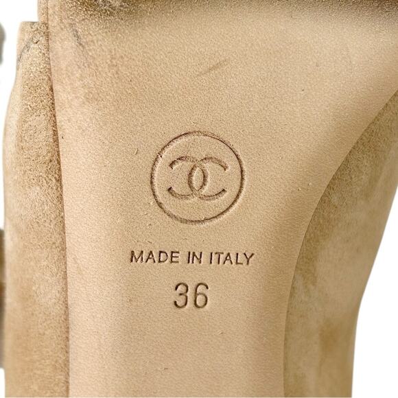 CHANEL Pearl Caged Open Toe Heeled Suede Ankle Boot Sandals - Picture 8 of 12